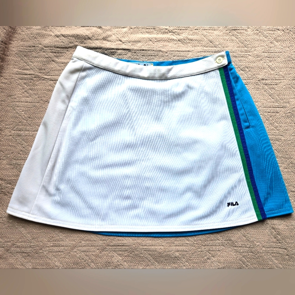 90s FILA Skirt Tennis White and Blue A-Line Athletic